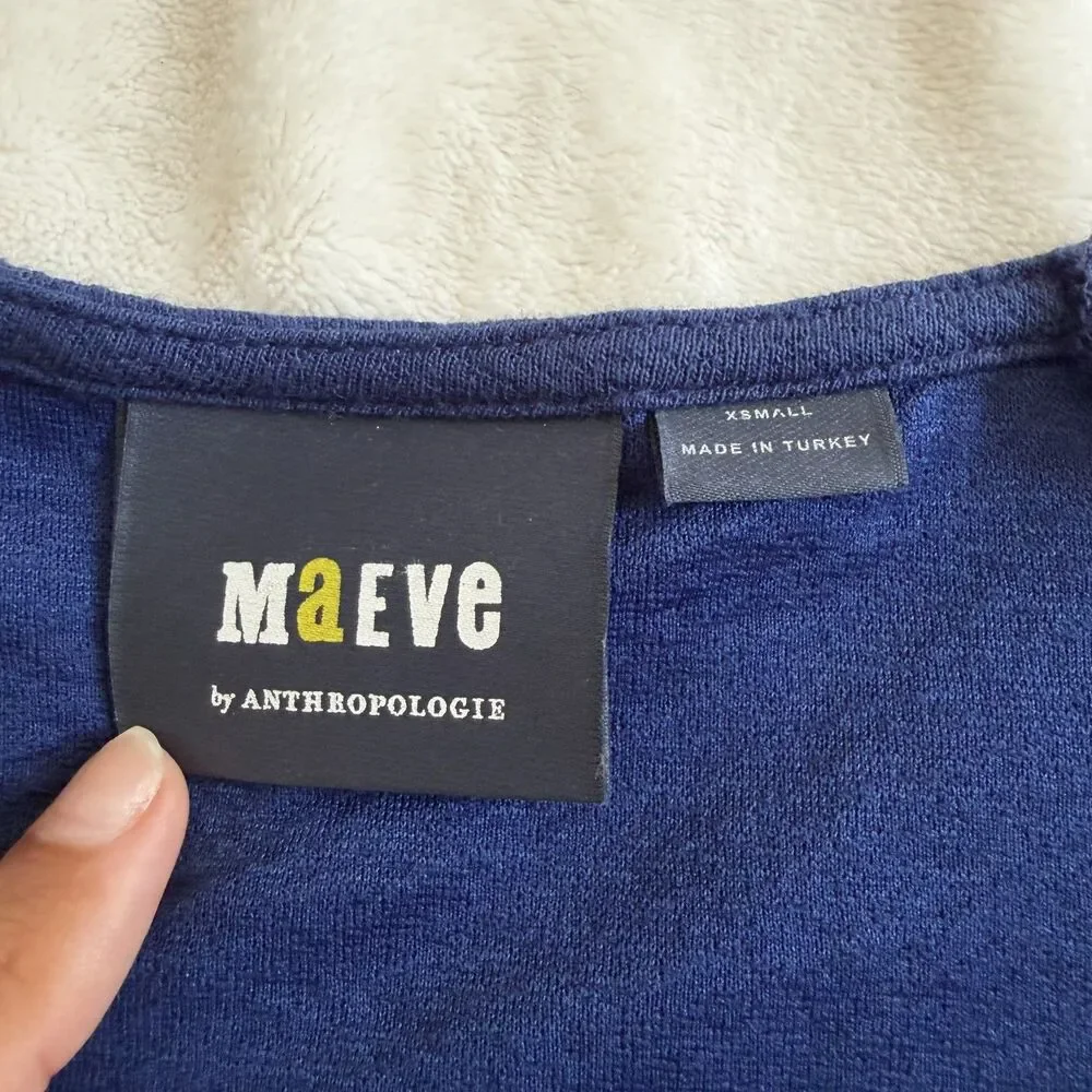 Anthropologie Maeve Navy Blue Knit Top Size XS